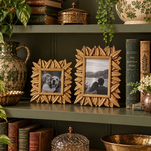 Gold photo frame ornate leaf - photo,