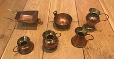 6x Vintage Collectable Miniature  Copper & Brass Jug, Wheel Barrow, Cauldron etc