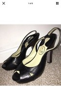 ASH Black Leather Party Peep-toes 4" Wedges Size 3 Eu 36 Excellent Condition