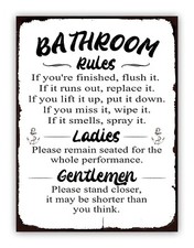 Funny " Bathroom Rules " Metal