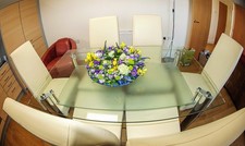 Glass Table and 6 Leather