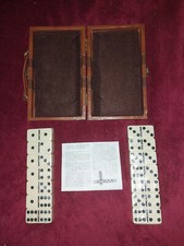 Vintage Leather Bound Wooden Box Domino Set - Lovely piece - Opened but New.
