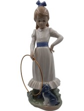 Lladro Nao Figurine 0379 My Dog Does Tricks Porcelain Girl w Hoop Figurine PPWH