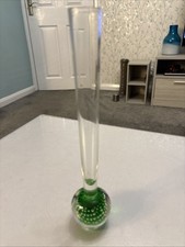 Vintage Emerald Green Bubble Single Stem Bud Vase - 24.5cm Tall