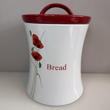 Large Ceramic Bread Bin Crock Dunelm Poppy Lidded Storage Jar Canister Red White