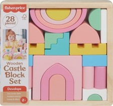 Fisher-Price Wood Toddler Toy Castle Block Set, 28 Wooden Pieces for Stacking