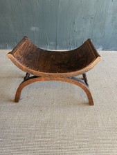 Antique x-frame Footstool - with  Embossed ringed Edges - Free Delivery