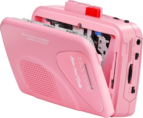 Pink portable cassette player - pink,