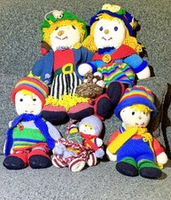 Vintage Hand Crafted Knitted scarecrow family 