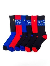 NWT POLO RALPH LAUREN 1992 COLOR-BLOCKED CREW SOCKS 6-PACK