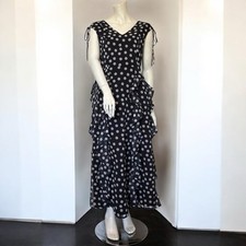 Ex Wallis Womens Maxi Dress Black V-Neck Polka Dot Chiffon Ruffle Frill Skirt 16