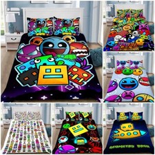 Kids Geometry Dash 3D Duvet Cover Pillowcase Single Double King Bedding Set Gift