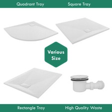 SMC White Shower Tray for Shower Enclosure Slate Stone Effect with Waste