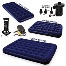 Double Single Airbed Flocked Camping Inflatable Mattress Air Bed Electric Pump