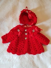 Romany Hand Crochet Bonnet And Cardigan Babies newborn With bling bows