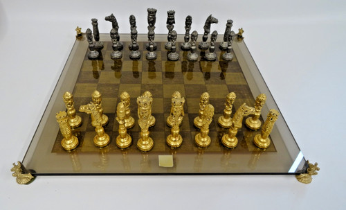 Chess set glass and - chess, metal