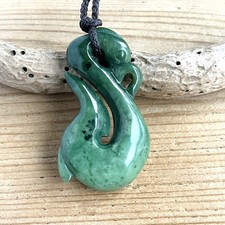 New Zealand Kokopu Pounamu Greenstone Jade Manaia Pendant Necklace 59 mm (6243)