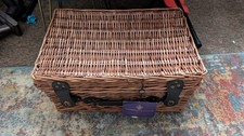VINTAGE WICKER PICNIC HAMPER BASKET WITH LEATHER STRAPS 45x30x22cm