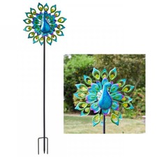 Peacock Bright Metal Wind Spinner Solar Powered Garden LED Light Up Decoration
