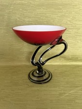 Vintage Josefina Krosno Poland Glass Red & Black Octopus Jellyfish Bowl VGC