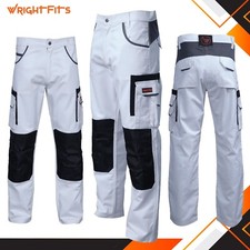 Work Trousers for Men Painter Combat  White with Cargo Storage & Knee Pad Slots