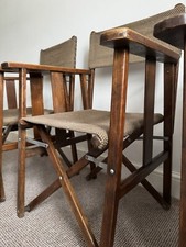 Rare and Timeless Set of 4 Vintage Wooden Director’s Chairs with Woven Fabric