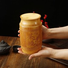 Large Bamboo Tea Canister Sealed Jar Moisture Proof Carved Storage Container