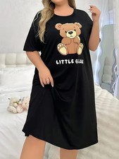 PLUS SIZE 18 22 24 26 LADIES BLACK TEDDY BEAR NIGHTWEAR NIGHTDRESS CURVE STRETCH