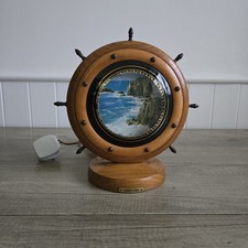 Vintage Wooden Ships Wheel With Lands End In Centre Of Lamp Retro Working