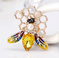 Vintage Insects Bee Crystal Brooch Pin Costume Badge Womens Party Jewellery Gift