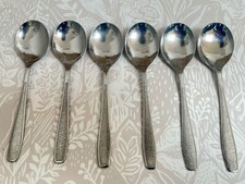 6 x Vintage Sheffield Firth Stainless Steel Dessert Soup Spoons Lustre Grain