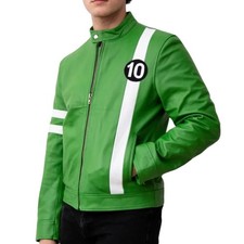 Men's Superhero Ben 10 Alien Swarm Stylish Biker Halloween Leather Jacket
