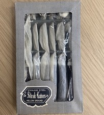 Set of 6 vintage Stainless Steel Steak Knives, Hollow Ground, boxed, Japanese?