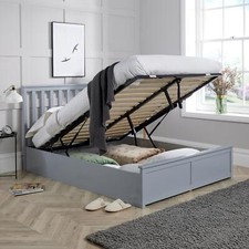 Ottoman Storage Bed Double Size Pine End Lift Grey Bed Frame Gas Lift Furniture