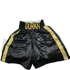Roberto Duran SIGNED Autographed Custom Black BOXING  TRUNKS PSA Authenticity 