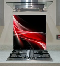 Splashback Toughened Glass Unique Modern Kitchen Red Abstract  Waves Any Sizes