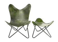 Green Leather Buffalo Vintage Butterfly Chair Folding With Rest Chair Footstool