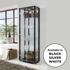 HOME 2 Door Double Glass Display Cabinet  - In White, Black or Silver