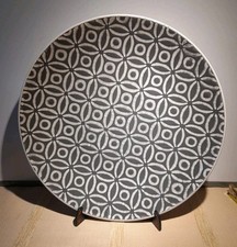 Next Geo Leaf Dinner Plates 27cm X 2 - Good Condition Grey & White Heavy 