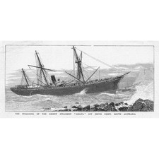 AUSTRALIA Stranding of the Steamship Sorata off Jervis Point Antique Print 1880