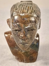 African Bust Figure Sculpture Hand Carved Stone Nice Detail 2.75” Tall