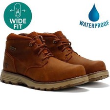 Caterpillar Mens Waterproof Ankle Boots Cat Elude Leather Brown Wide Fit Size 7-