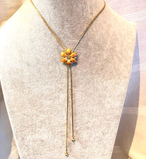 Lariat enamel flower pendant