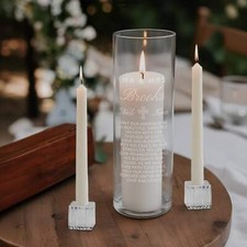 Personalised Wedding Unity Glass Vase, Candles & Holders Set - Cylinder 10D x 30