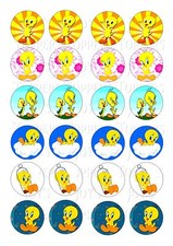 24 TWEETY PIE/YELLOW BIRD TOPPERS ICED/ ICING EDIBLE FAIRY/CUP CAKE  TOPPERS