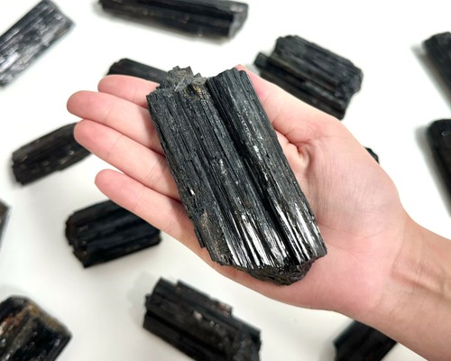 Large black tourmaline logs - tourmaline,