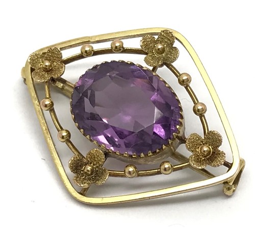 Antique amethyst gold brooch - amethyst,