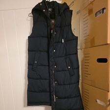 F&F Navy Colour long line padded hooded gilet size s