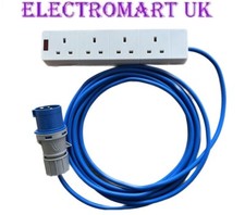 16A PLUG  TO 4 GANG SOCKET CAMPING TENT ELECTRIC MAINS HOOK UP CABLE  1M TO 25M