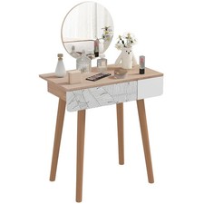 HOMCOM Wooden Compact Dressing Table w/ Drawer Mirror 4 Legs Table Top Bedroom